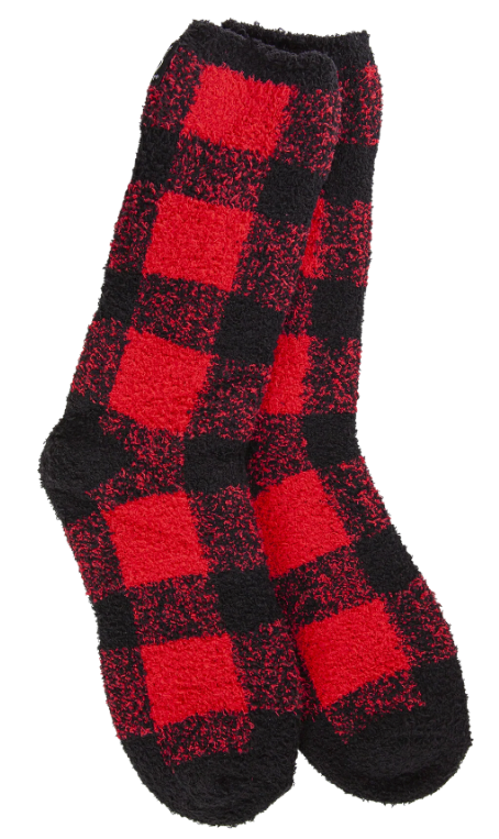 Cozy Cloud Socks-Red Buffalo Plaid