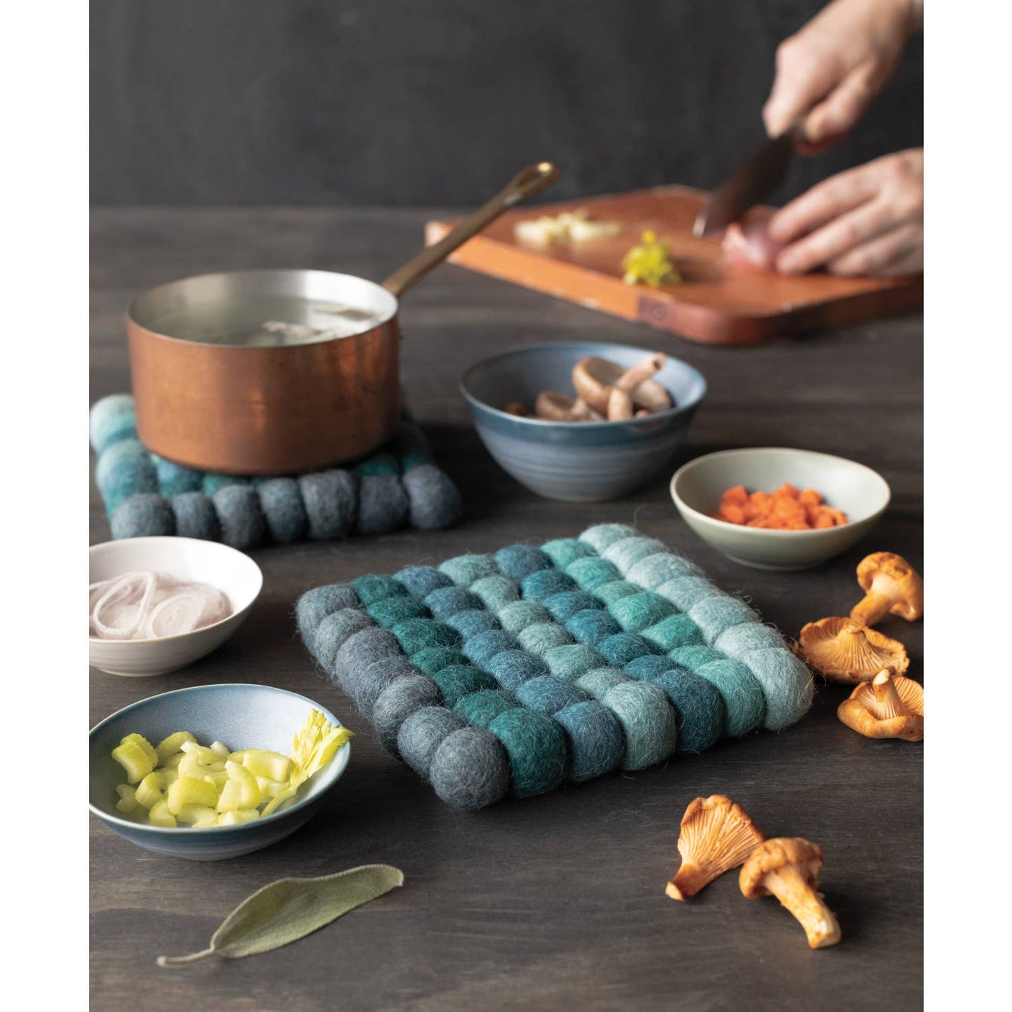 Recycled Wool Felt Dot Trivet-Lagoon