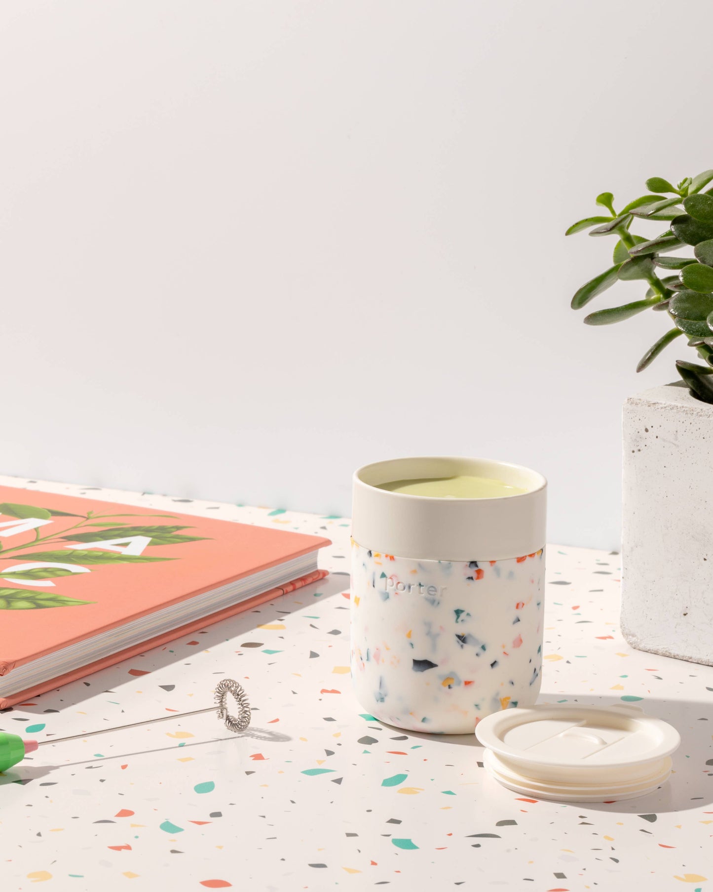 Reusable Ceramic Mug: Terrazzo Cream 12 oz